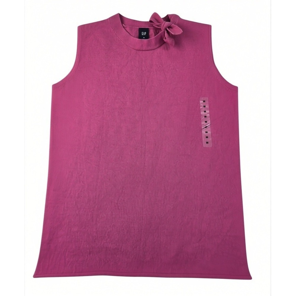 NEW Gap Womens Medium Sleeveless Sweater Vintage Cotton Angora Hot Pink Bow Y2K
